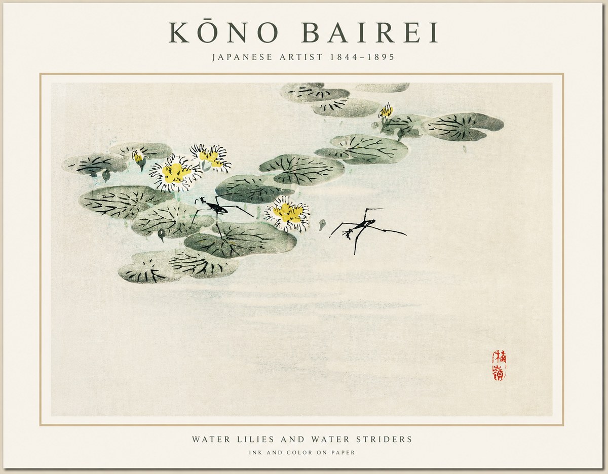 Kōno Bairei Water Lilies and Water Striders No1 - Póster