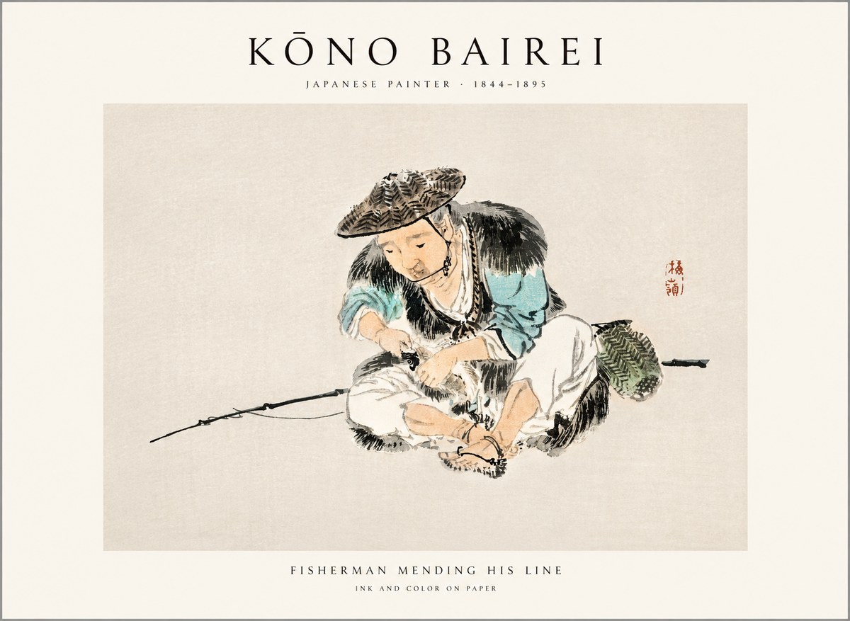 Kōno Bairei Fisherman Mending His Line No1 - Póster