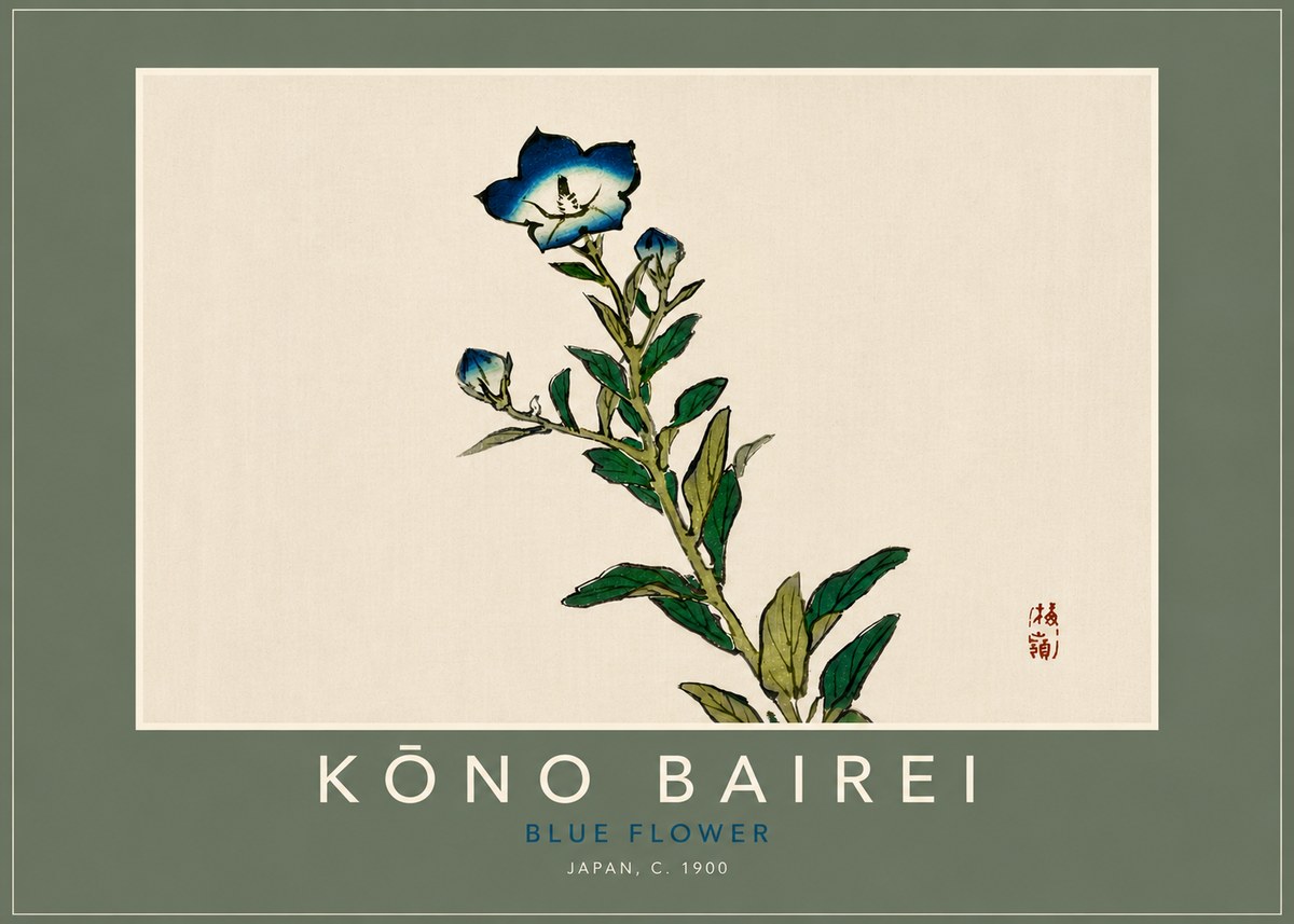 Kōno Bairei Blue Flower No5 - Póster