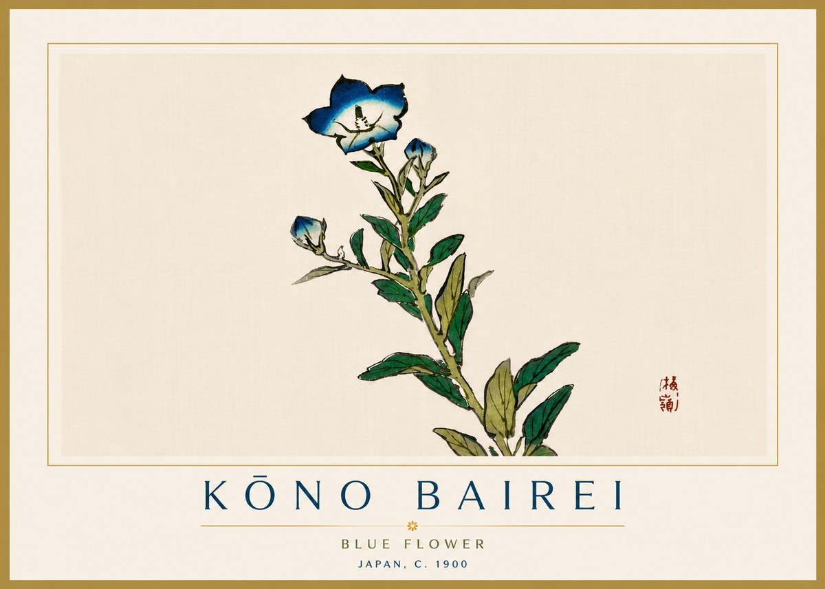 Kōno Bairei Blue Flower No6 - Póster