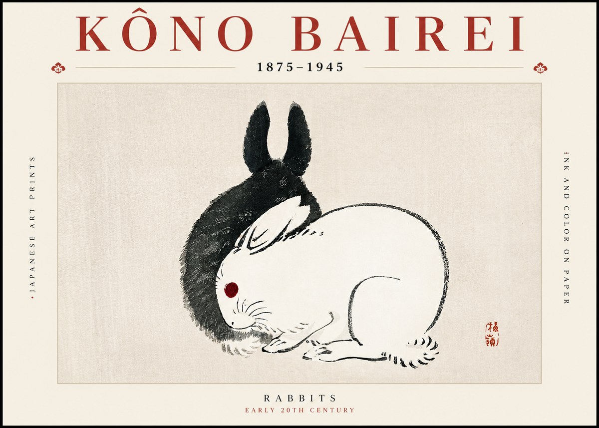 Kōno Bairei Rabbits No2 - Póster
