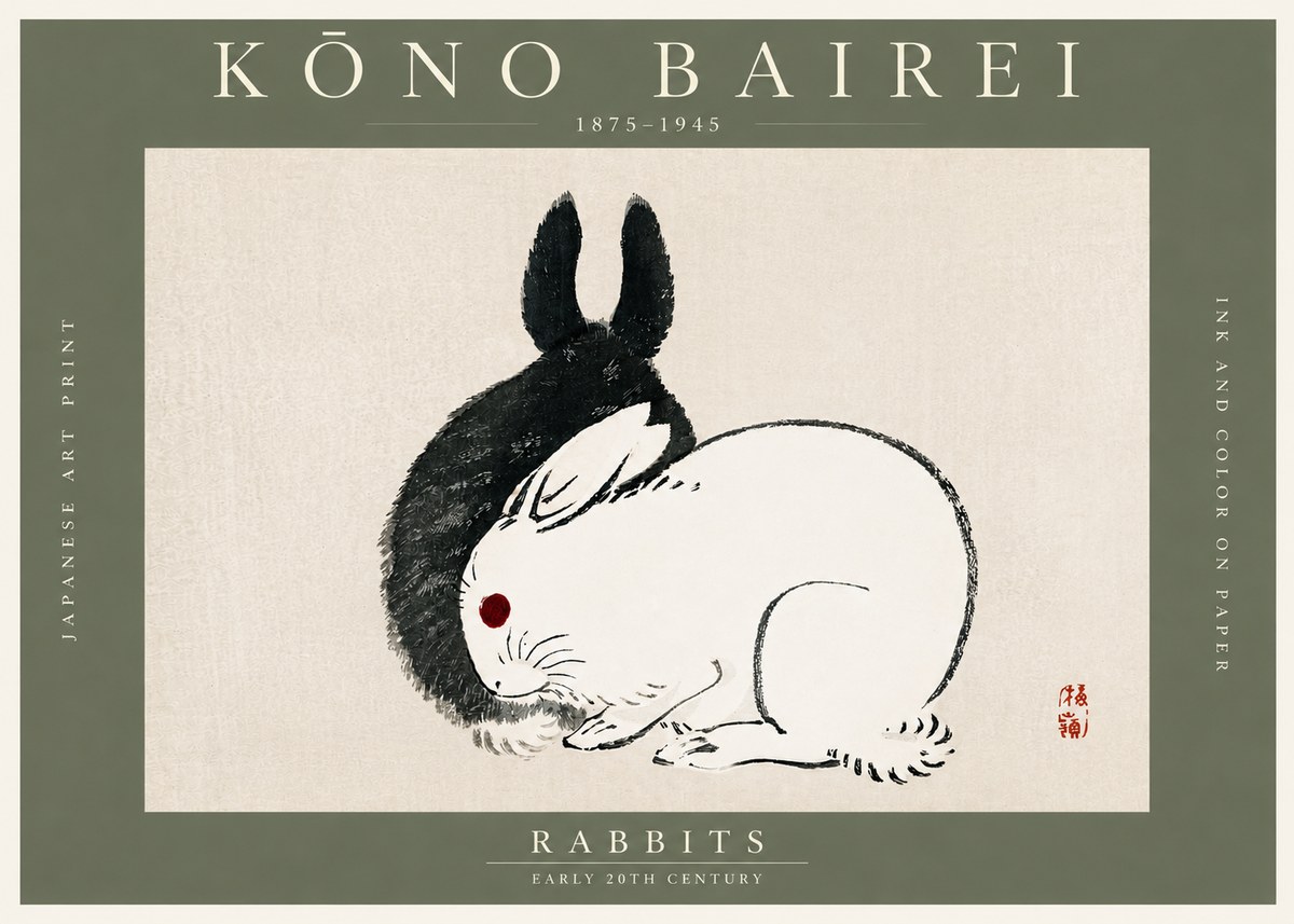 Kōno Bairei Rabbits No3 - Póster