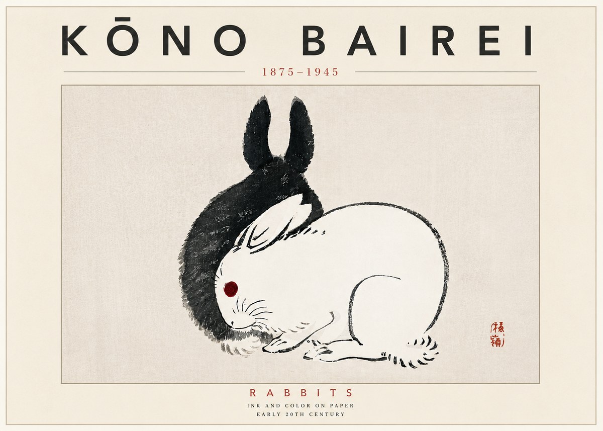 Kōno Bairei Rabbits No6 - Póster