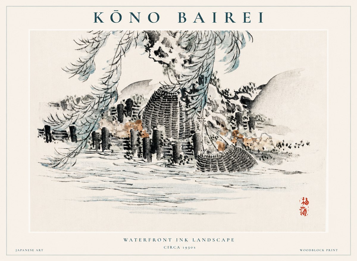 Kōno Bairei Waterfront Ink Landscape No1 - Póster