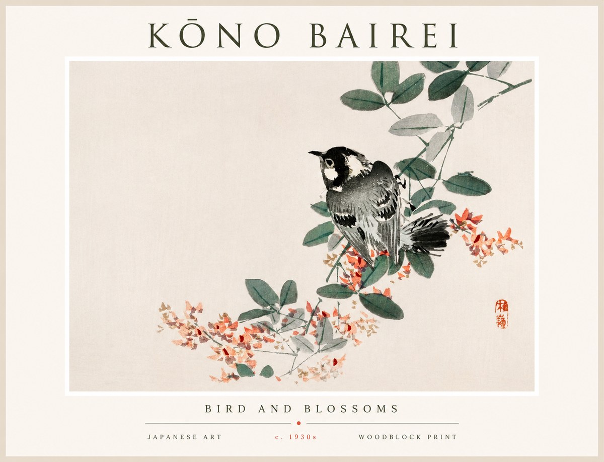 Kōno Bairei Bird and Blossoms No1 - Póster