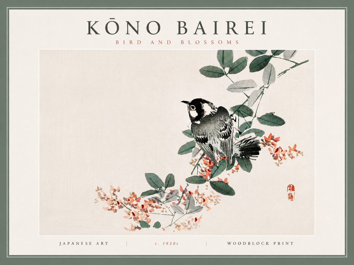 Kōno Bairei Bird and Blossoms No4 - Póster