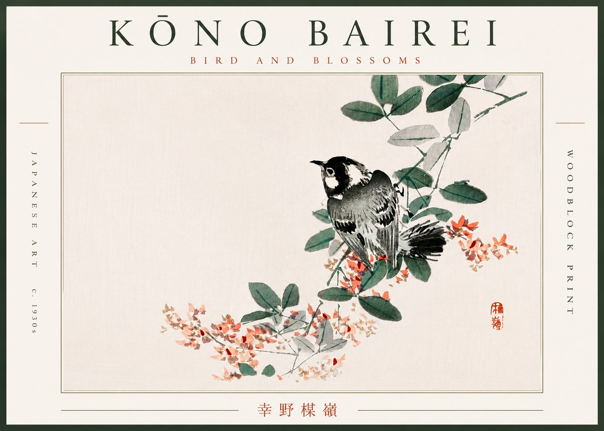 Kōno Bairei Bird and Blossoms No6 - Póster