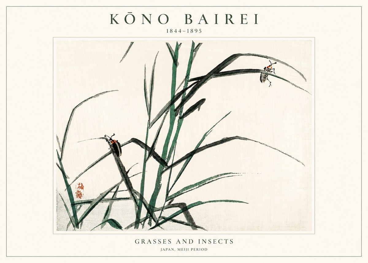 Kōno Bairei Grasses and Insects No1 - Póster