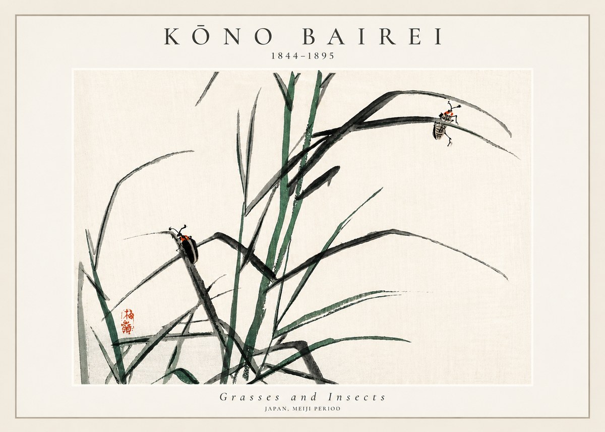 Kōno Bairei Grasses and Insects No3 - Póster