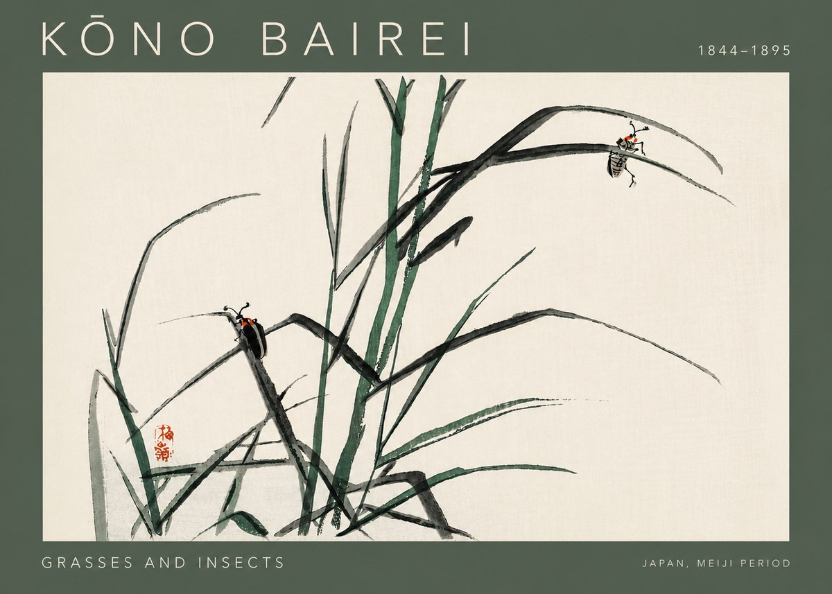 Kōno Bairei Grasses and Insects No4 - Póster
