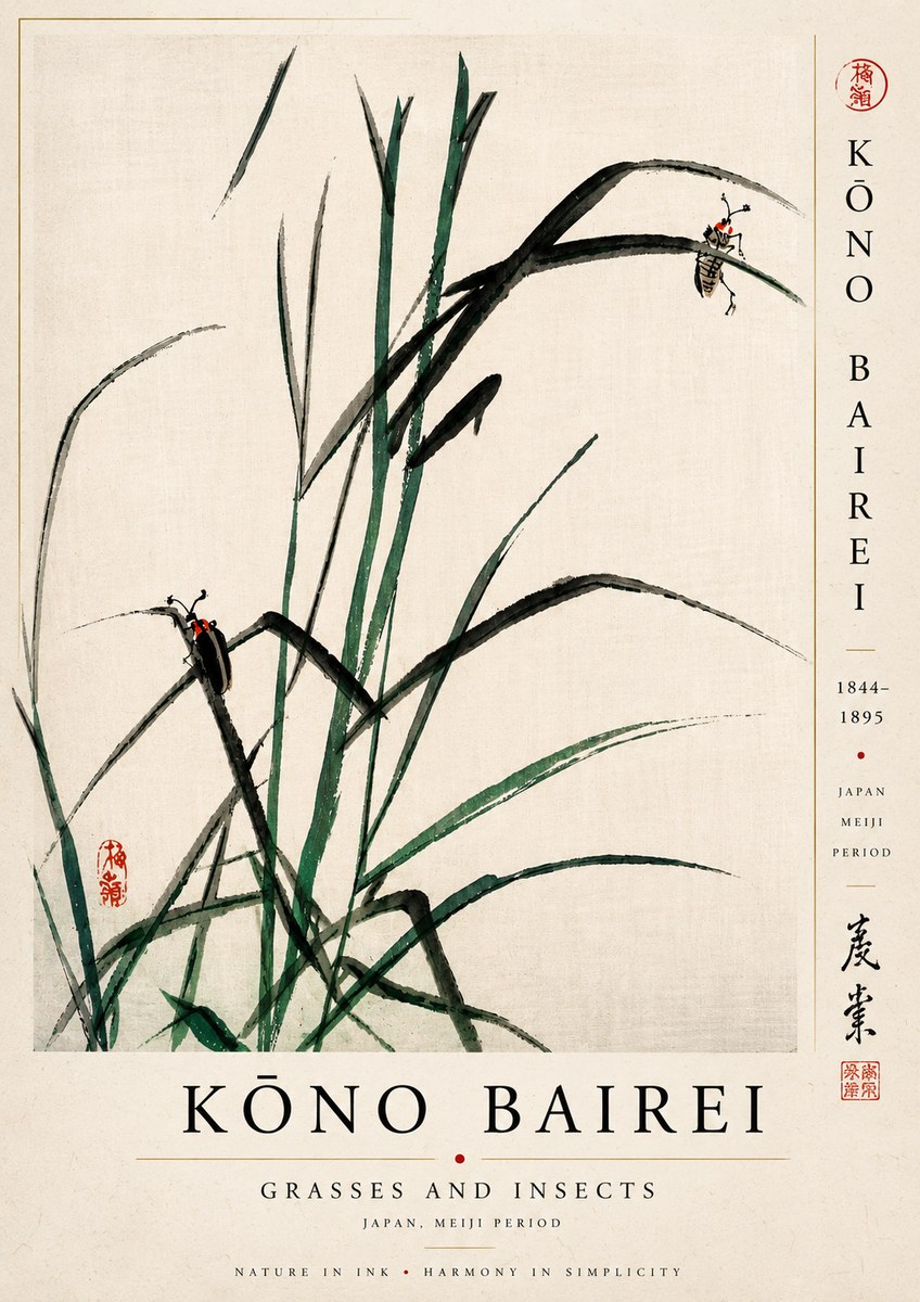 Kōno Bairei Grasses and Insects No5 - Póster