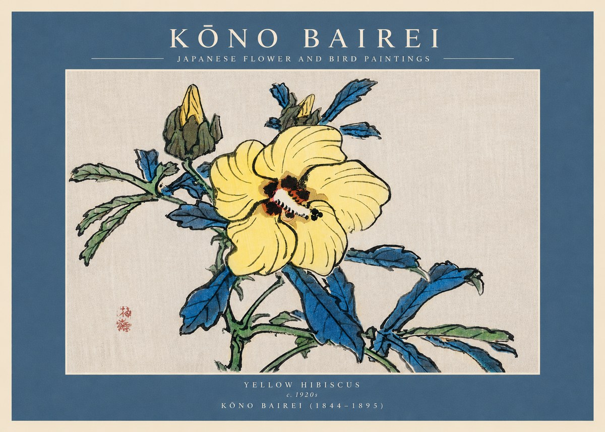 Kōno Bairei Yellow Hibiscus No3 - Póster
