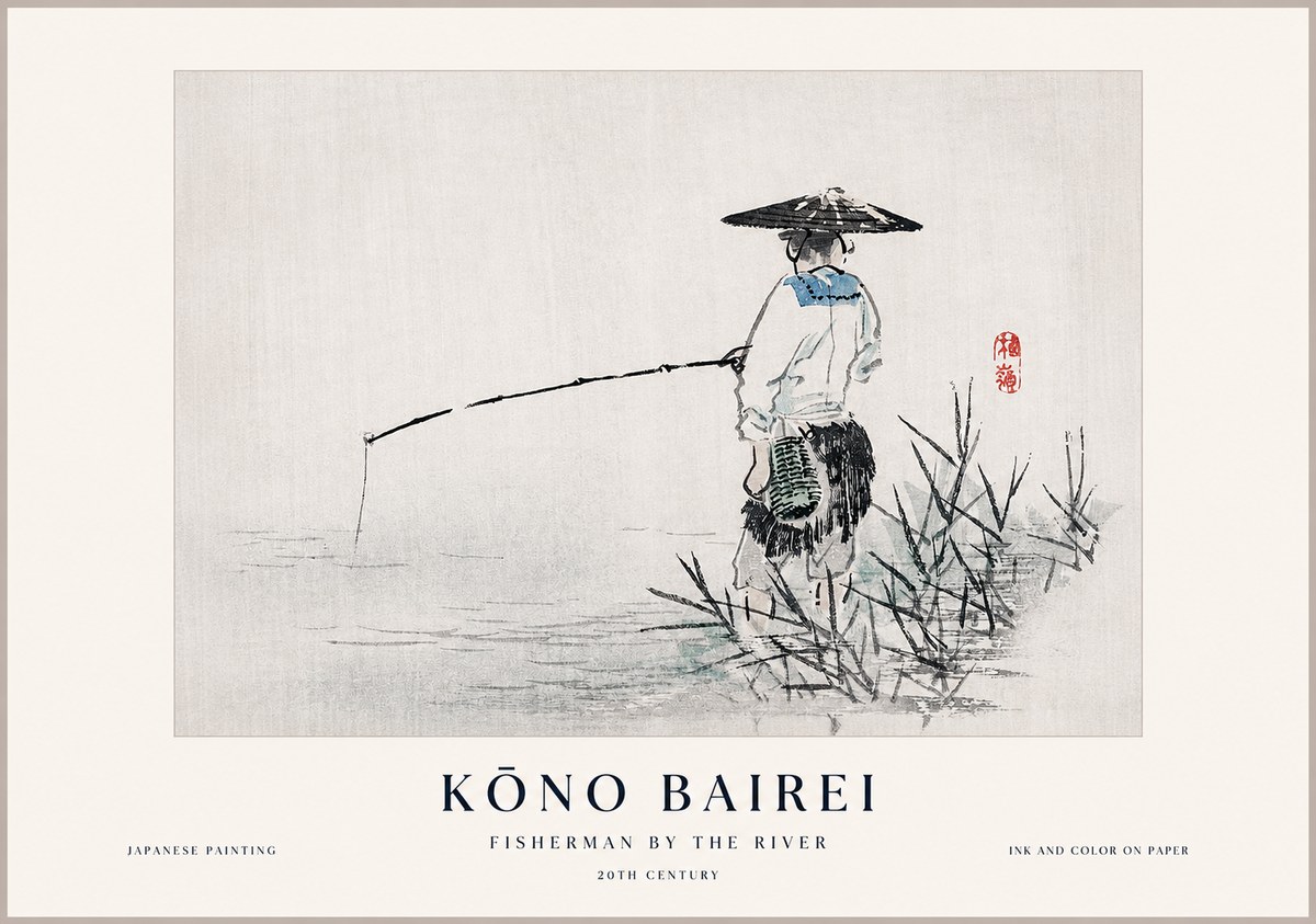 Kōno Bairei Fisherman by the River No1 - Póster
