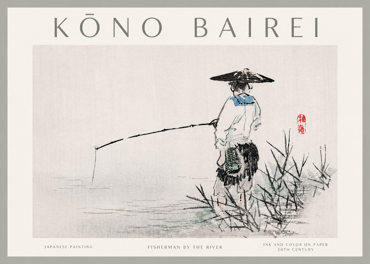 Kōno Bairei Fisherman by the River No2 - Póster