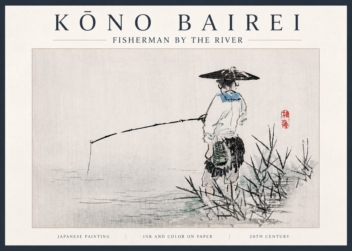 Kōno Bairei Fisherman by the River No3 - Póster