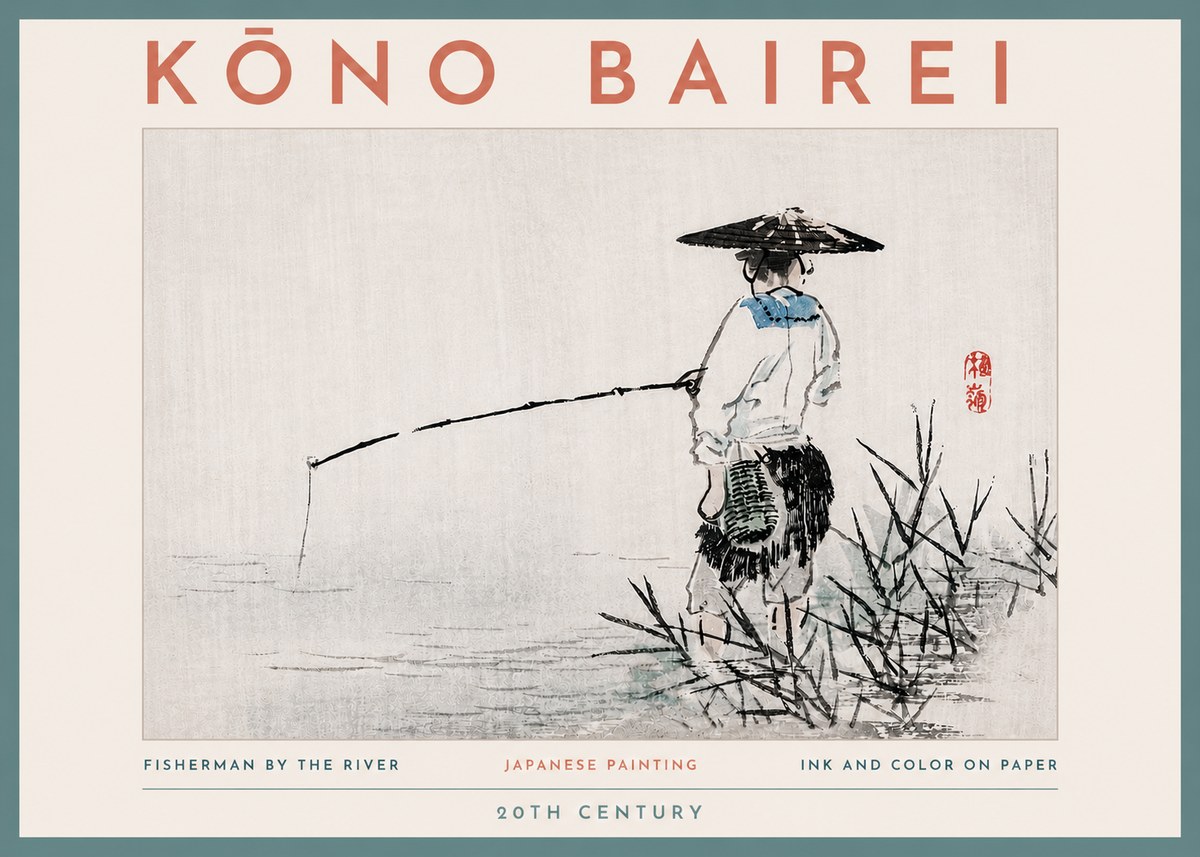 Kōno Bairei Fisherman by the River No4 - Póster