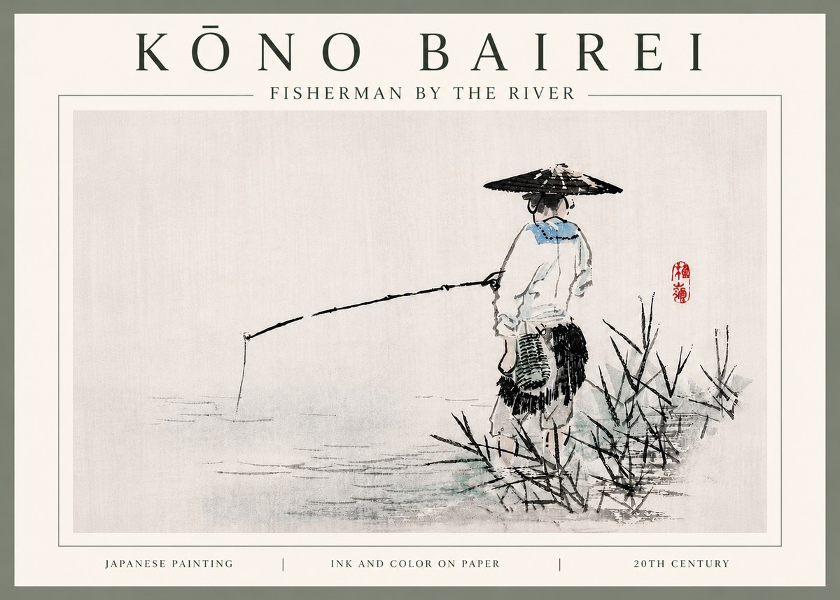 Kōno Bairei Fisherman by the River No6 - Póster