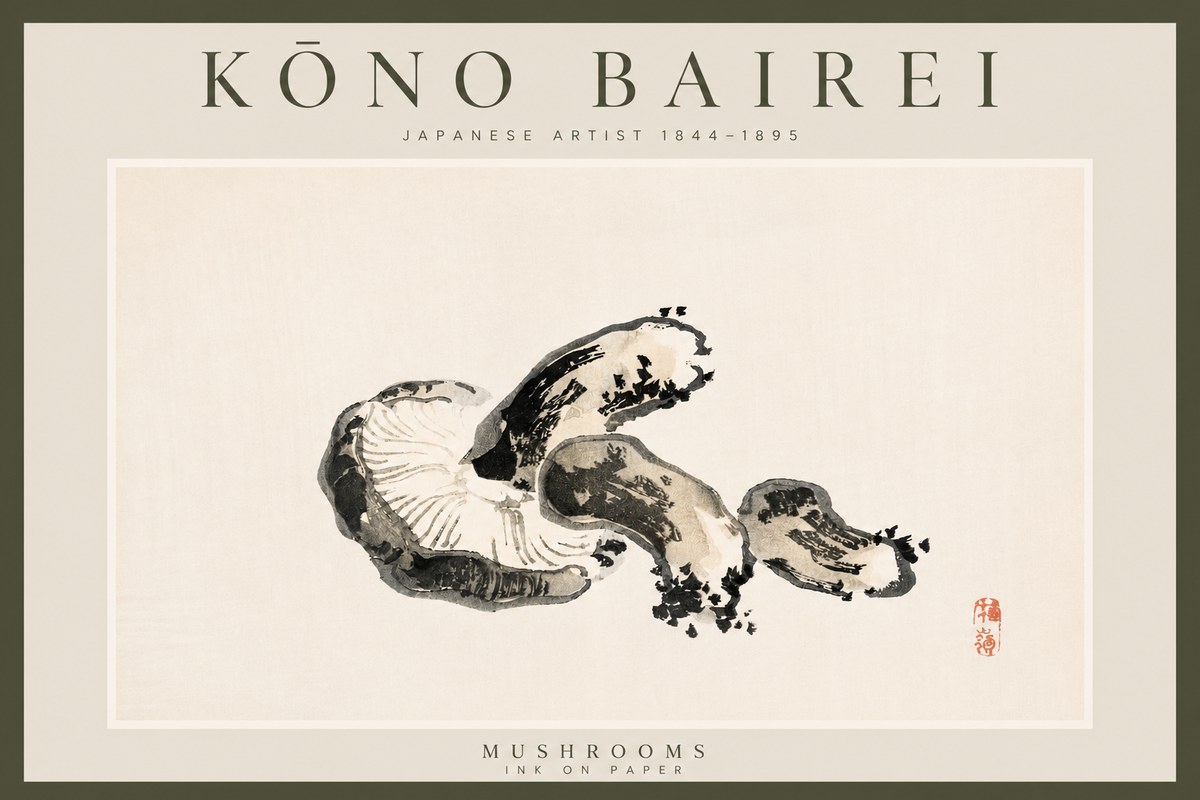 Kōno Bairei Mushrooms No3 - Póster