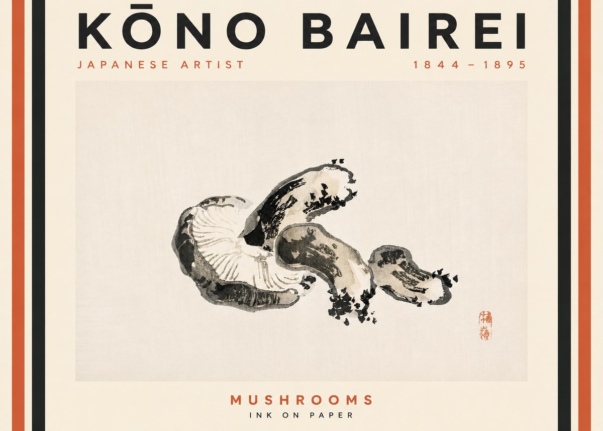 Kōno Bairei Mushrooms No4 - Póster