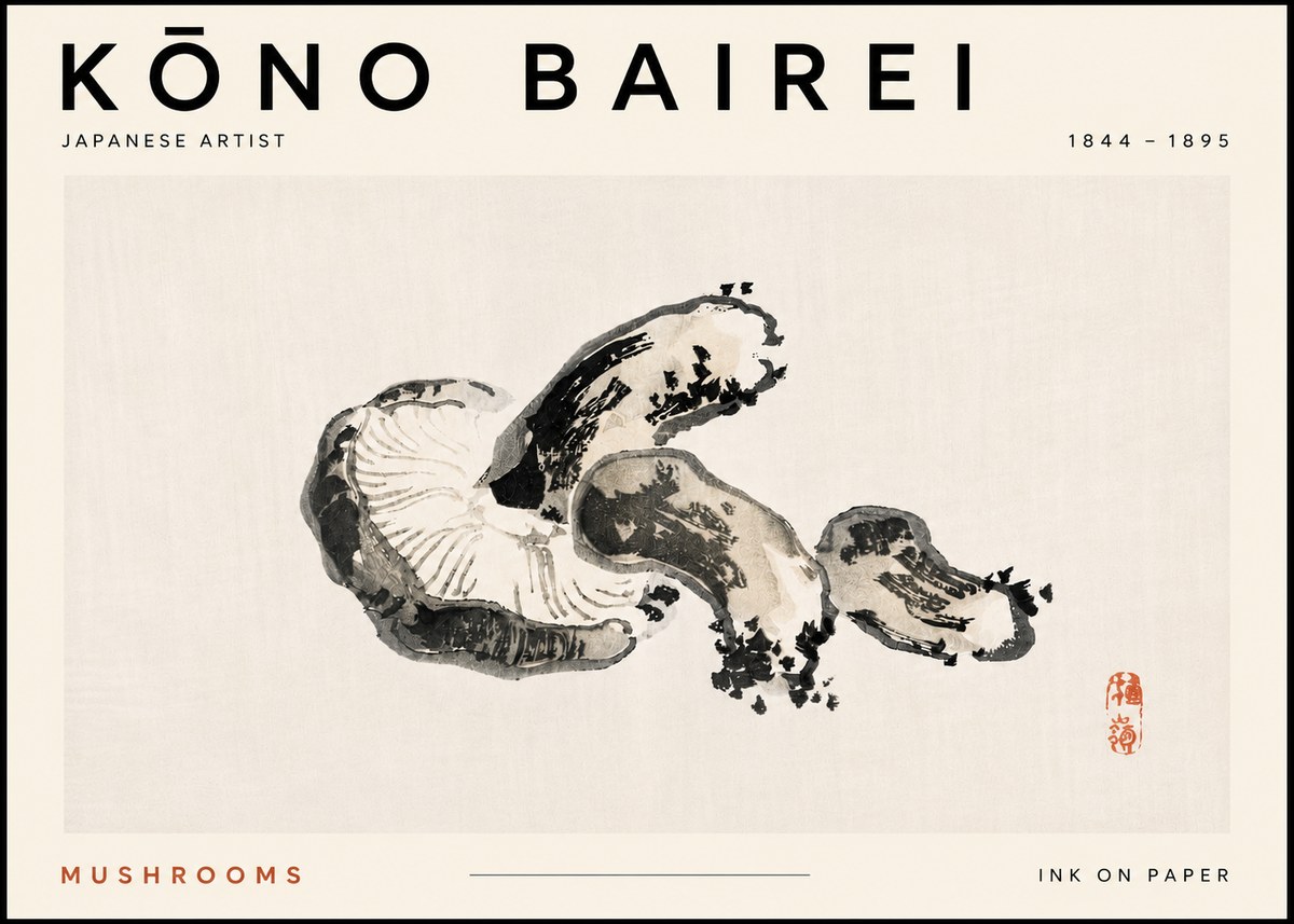 Kōno Bairei Mushrooms No5 - Póster