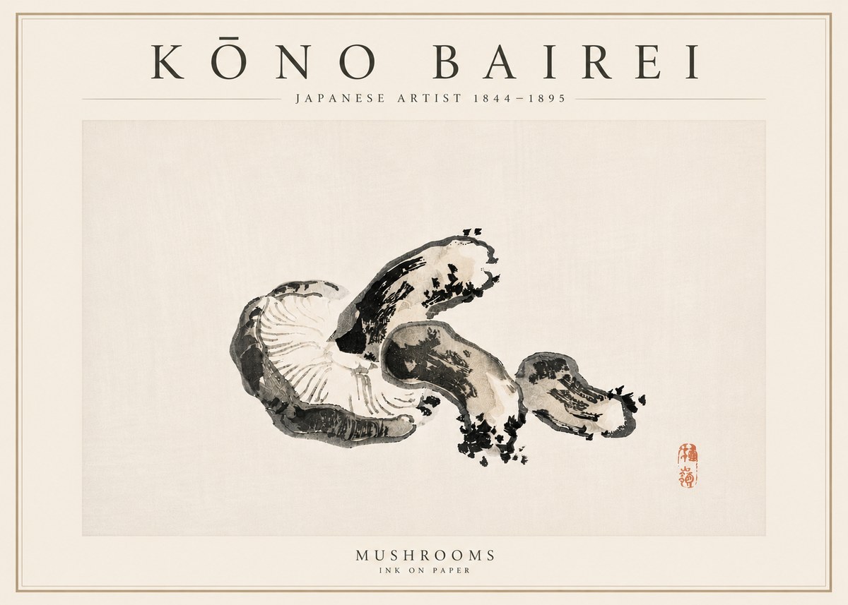 Kōno Bairei Mushrooms No6 - Póster