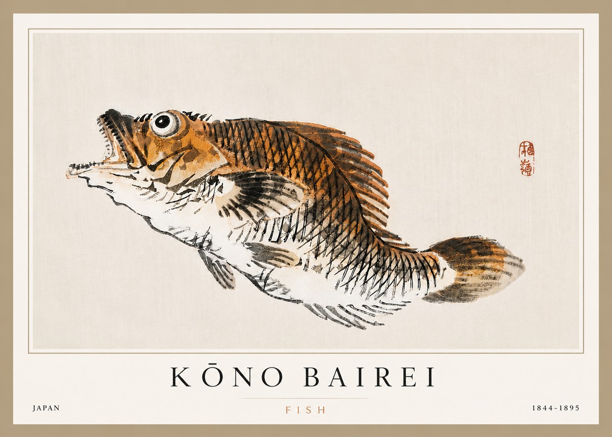 Kōno Bairei Fish II No3 - Póster