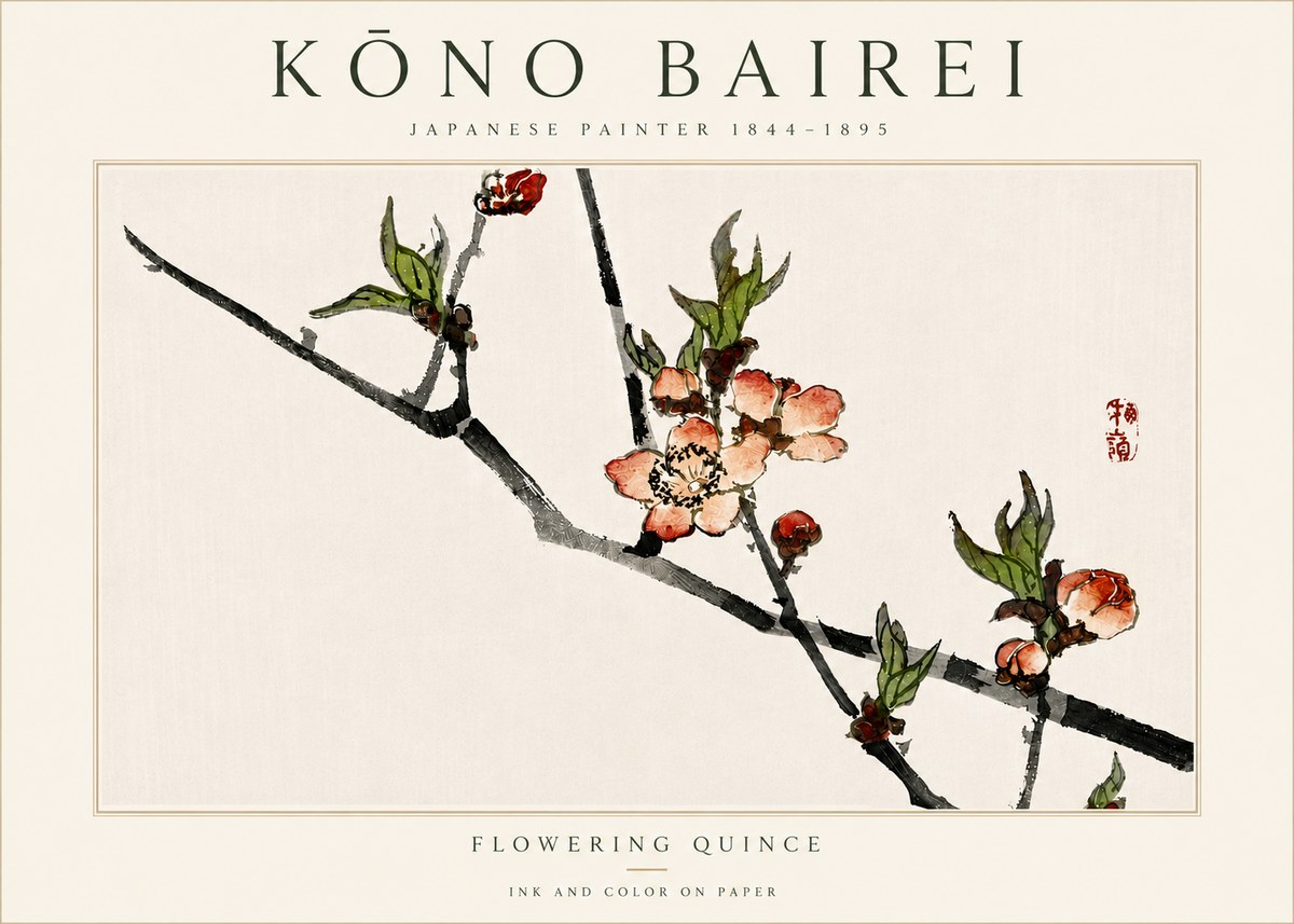 Kōno Bairei Flowering Quince No5 - Póster