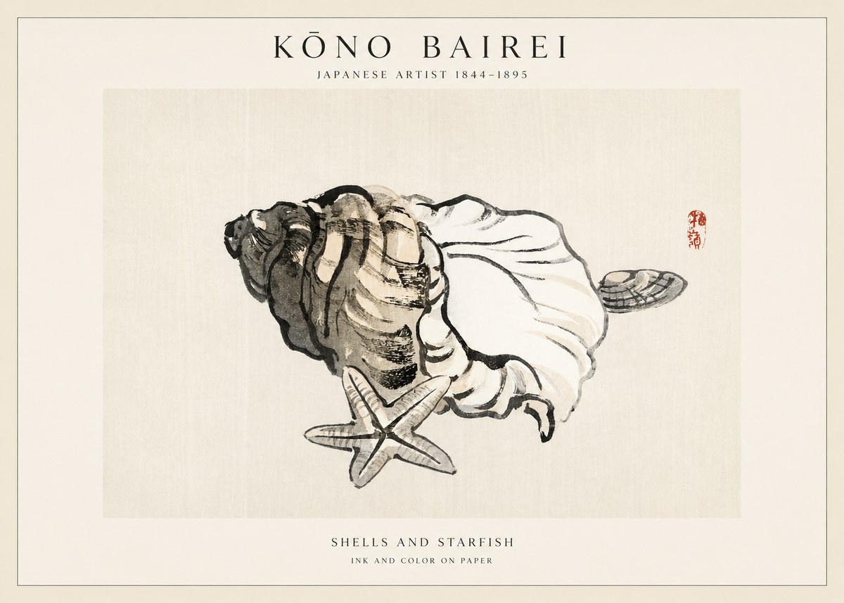 Kōno Bairei Shells and Starfish No1 - Póster