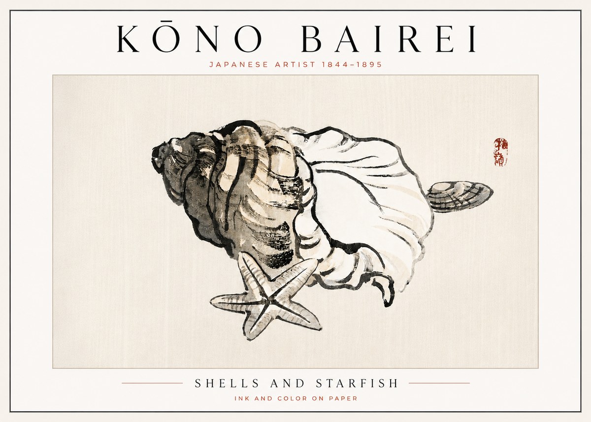 Kōno Bairei Shells and Starfish No3 - Póster
