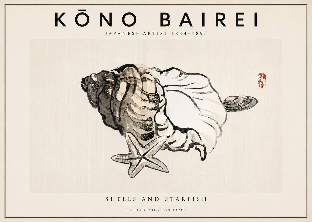 Kōno Bairei Shells and Starfish No5 - Póster