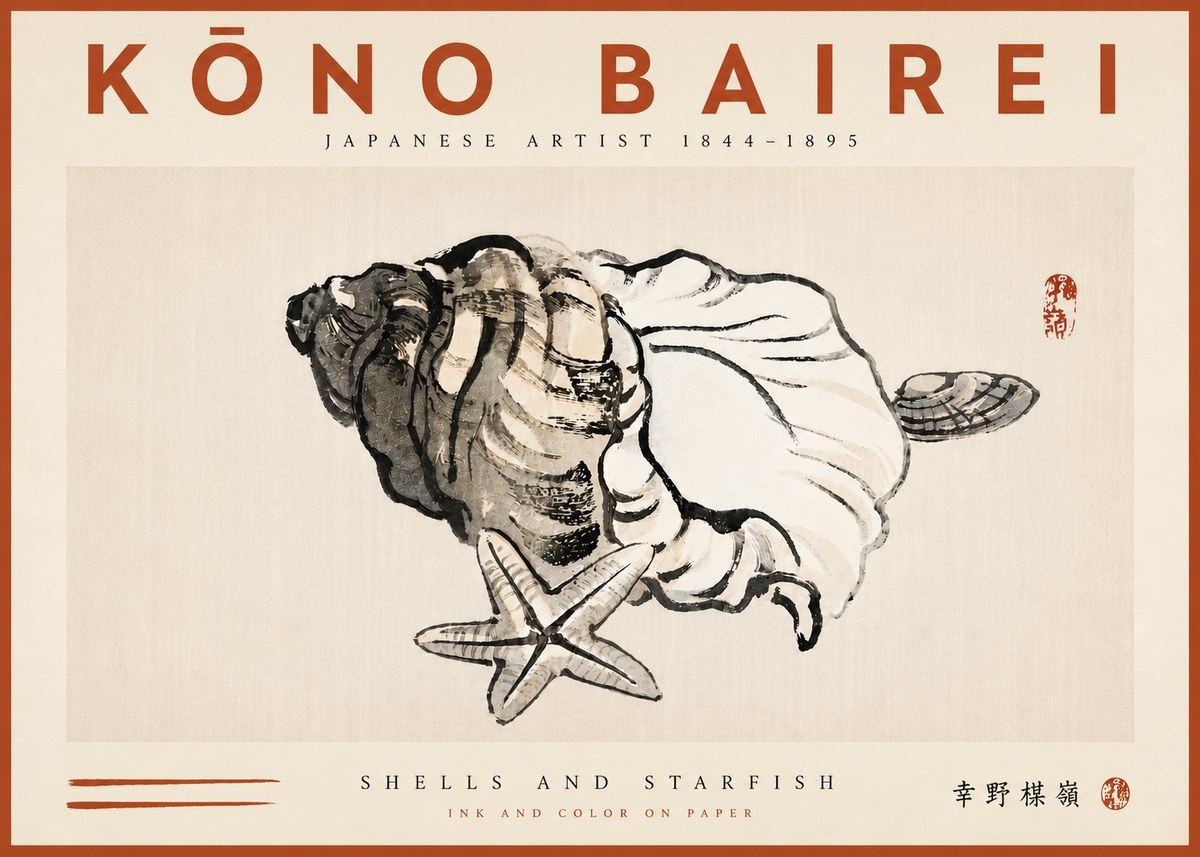 Kōno Bairei Shells and Starfish No6 - Póster