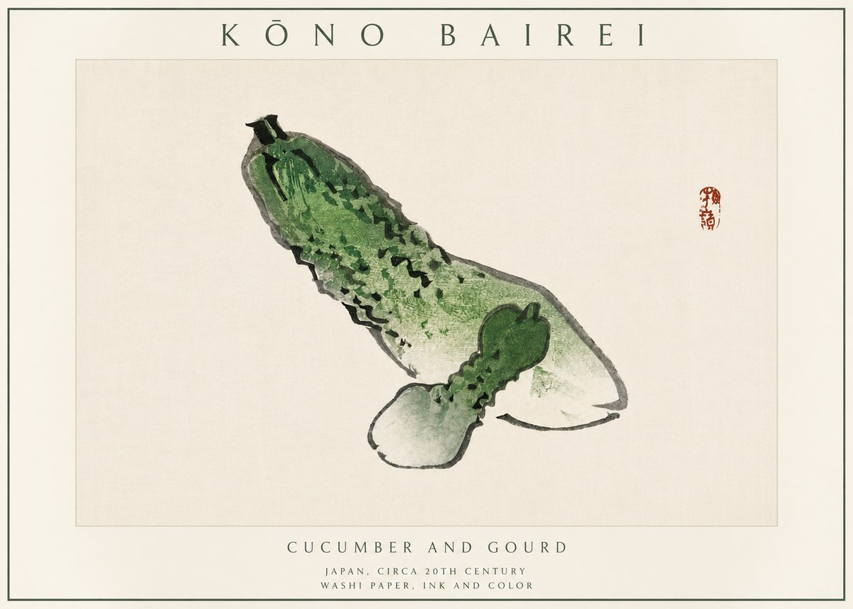 Kōno Bairei Cucumber and Gourd No3 - Póster
