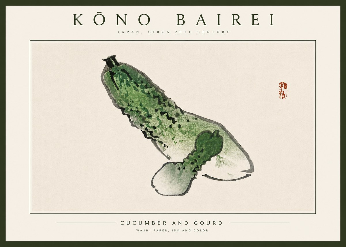 Kōno Bairei Cucumber and Gourd No4 - Póster