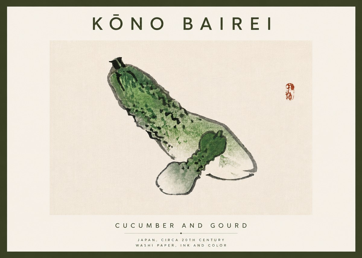 Kōno Bairei Cucumber and Gourd No5 - Póster