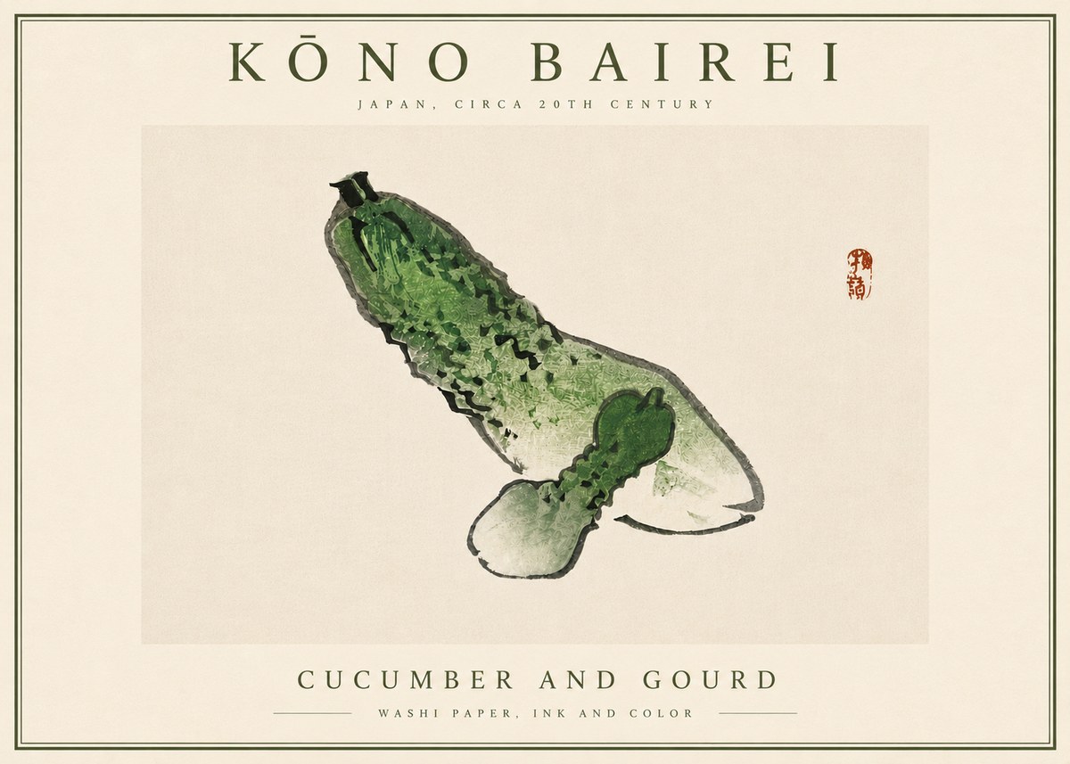Kōno Bairei Cucumber and Gourd No6 - Póster