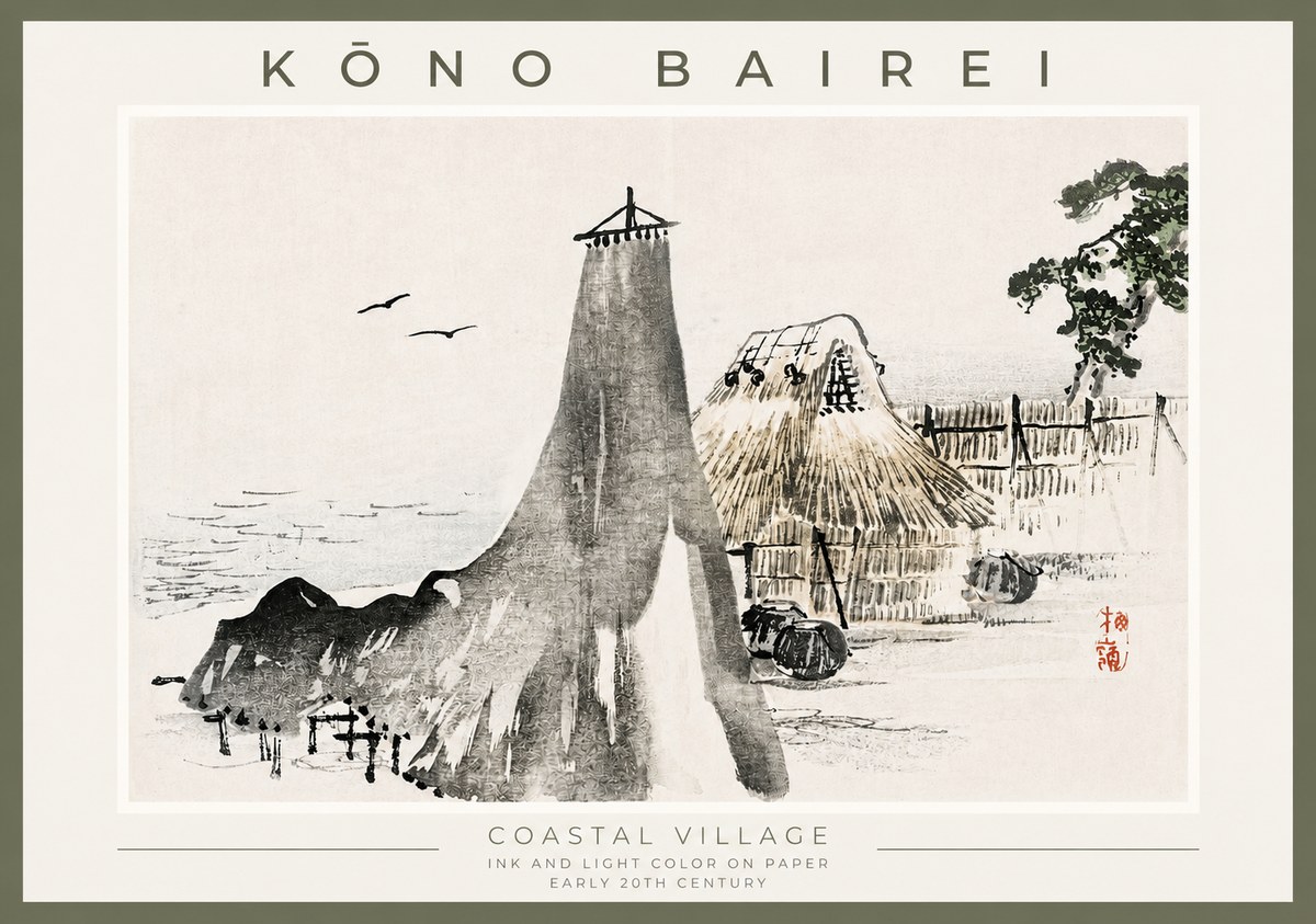 Kōno Bairei Coastal Village No2 - Póster