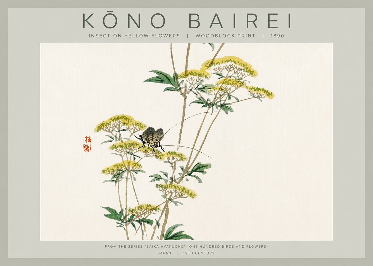 Kōno Bairei Insect on Yellow Flowers No2 - Póster