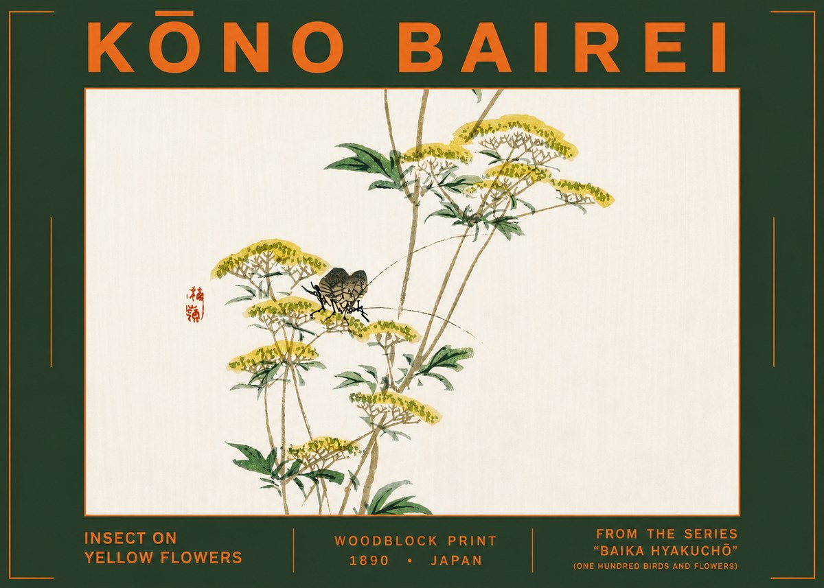 Kōno Bairei Insect on Yellow Flowers No6 - Póster