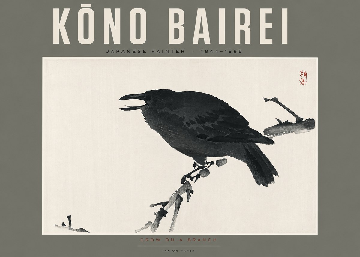 Kōno Bairei Crow on a Branch No2 - Póster