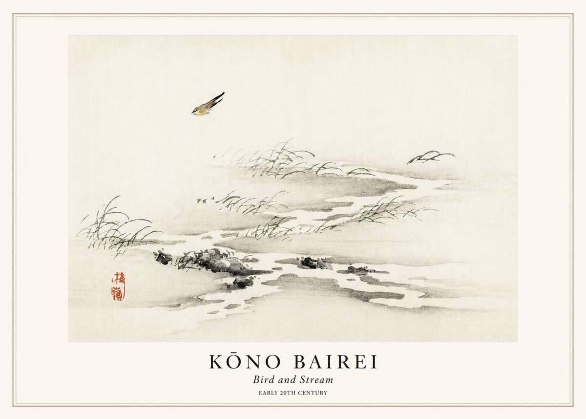 Kōno Bairei Bird and Stream No1 - Póster