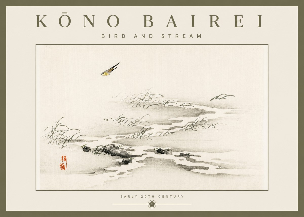 Kōno Bairei Bird and Stream No2 - Póster