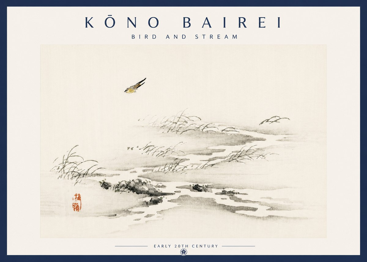 Kōno Bairei Bird and Stream No6 - Póster