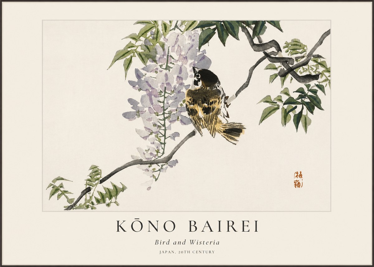 Kōno Bairei Wisteria and Bird No2 - Póster