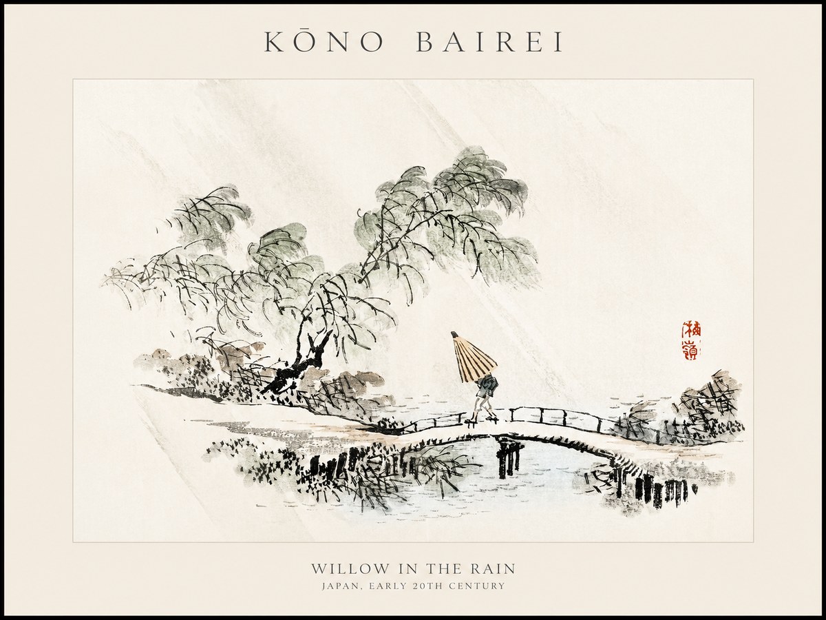 Kōno Bairei Willow in the Rain No1 - Póster
