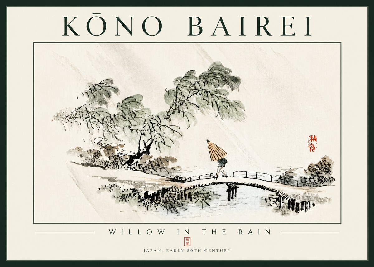Kōno Bairei Willow in the Rain No4 - Póster
