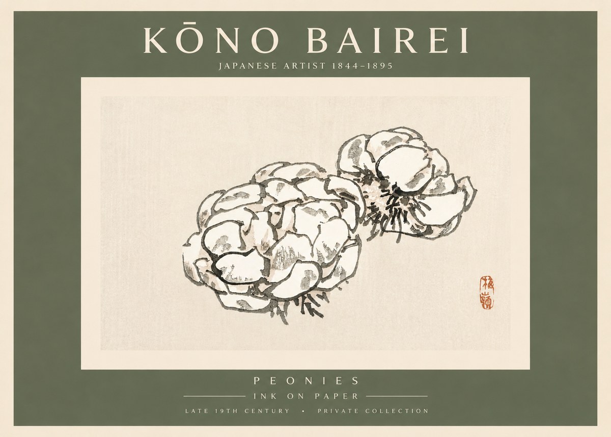 Kōno Bairei Peonies No3 - Póster