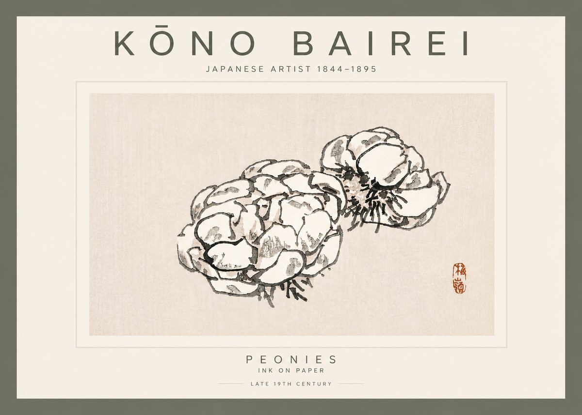 Kōno Bairei Peonies No5 - Póster