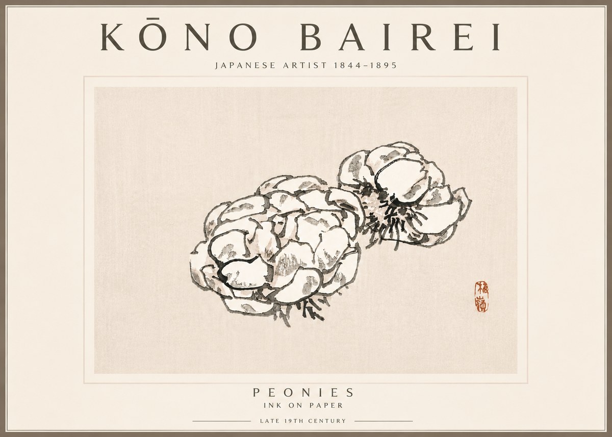 Kōno Bairei Peonies No6 - Póster