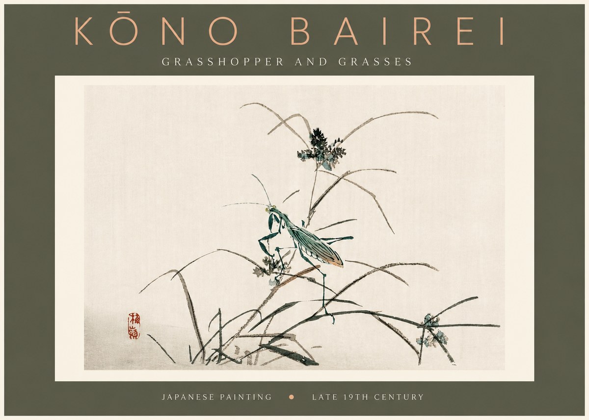 Kōno Bairei Grasshopper and Grasses No4 - Póster