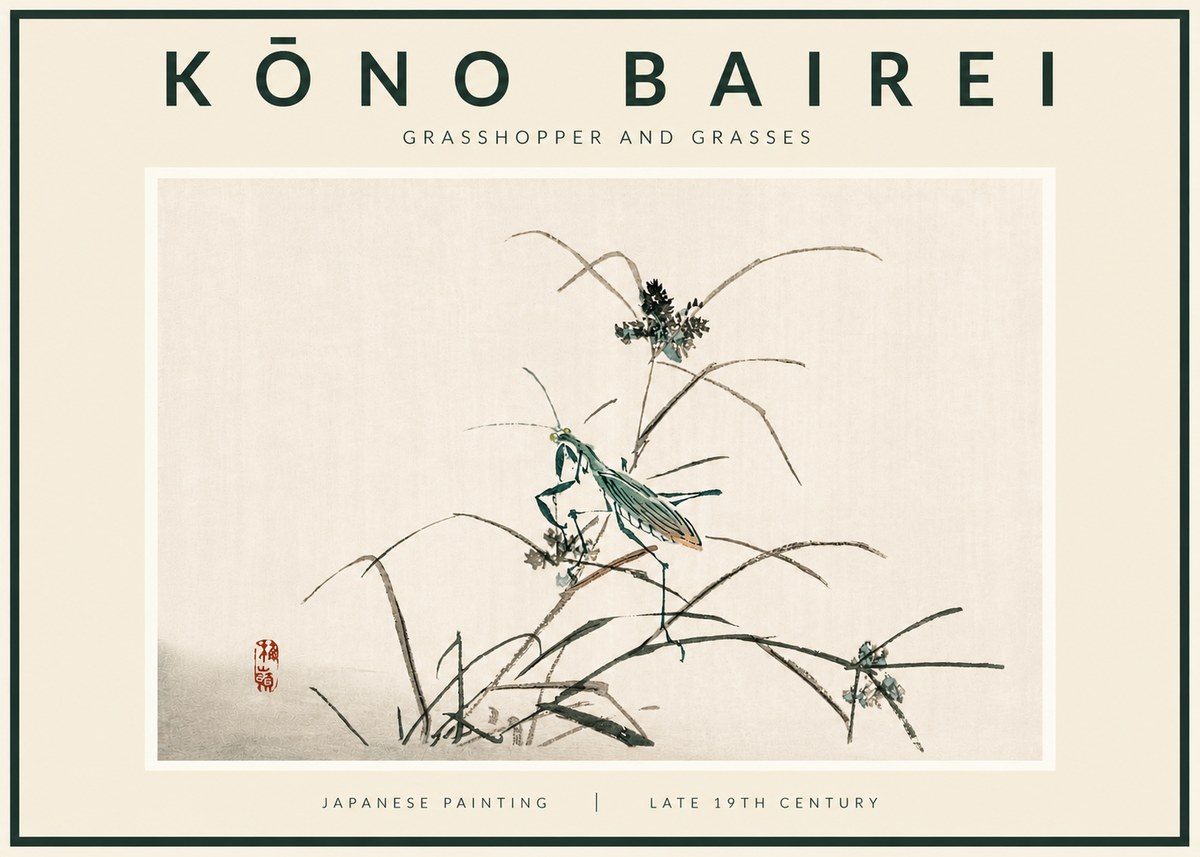 Kōno Bairei Grasshopper and Grasses No5 - Póster